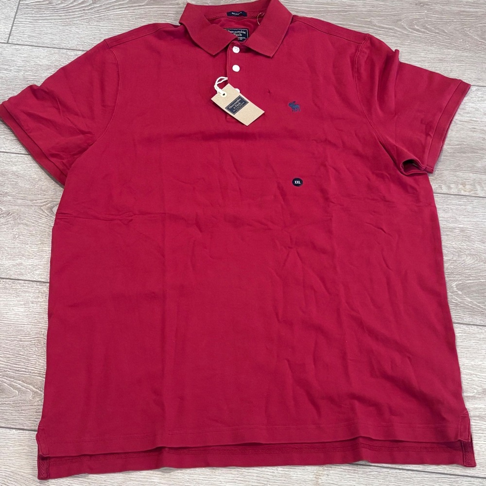 Abercrombie & Fitch Polo Shirt Mens XXL Red Stretch Relaxed Preppy Casual New - Picture 1 of 7